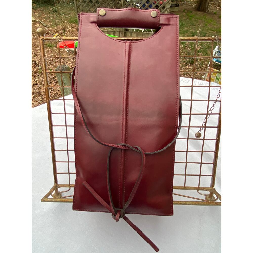 Luxury Oxblood Brown Leather Double Wine Bottle Carrier 15 inches tall EUC